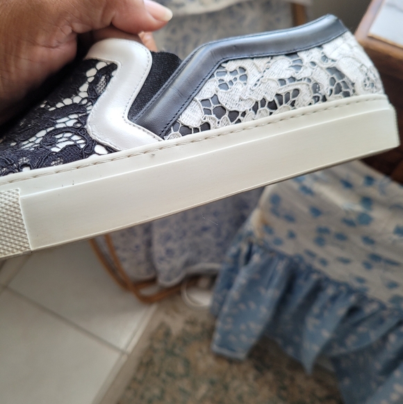 Givenchy White & Black Lace Slip-On Sneakers